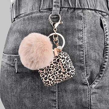 Airpod Case AIRSPO Airpods Case Cover for Apple AirPods 2&1 Silicone Protective Skin Cute Airpod Case for Girls with Pom Pom Fur Ball Keychain/Strap/Accessories (Leopard Print+Fur Ball)