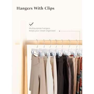 HOUSE DAY 25 Pack Clear Pants Hangers with Clips, Non-Slip with Adjustable Heavy Duty Slim Plastic Hangers 14" 360-Rotating Swivel Hook, Clip Hangers for Trousers, Skirts