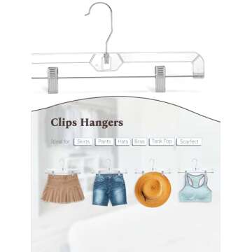 HOUSE DAY 25 Pack Clear Pants Hangers with Clips, Non-Slip with Adjustable Heavy Duty Slim Plastic Hangers 14" 360-Rotating Swivel Hook, Clip Hangers for Trousers, Skirts