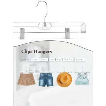 HOUSE DAY 25 Pack Clear Pants Hangers with Clips, Non-Slip with Adjustable Heavy Duty Slim Plastic Hangers 14" 360-Rotating Swivel Hook, Clip Hangers for Trousers, Skirts
