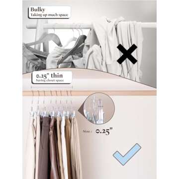 HOUSE DAY 25 Pack Clear Pants Hangers with Clips, Non-Slip with Adjustable Heavy Duty Slim Plastic Hangers 14" 360-Rotating Swivel Hook, Clip Hangers for Trousers, Skirts