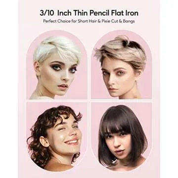 Wavytalk 3/10" Small Flat Iron, Pencil Flat Iron for Short Hair, Pixie Cut and Bangs, Curling Iron for Short Hair, Mini Hair Straightener for Edges with Anti-Pinch Design, Tiny Hair Straightener