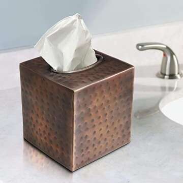 Monarch Abode 19627 Hand Hammered Tissue Box Square Cover Holder and Dispenser, Rust-Resistant Tissu...