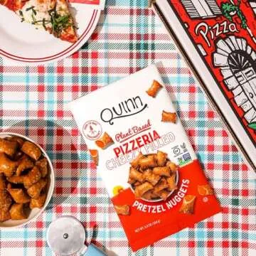 Quinn Pretzel Nuggets Quinntessential Pack - Made with Real Ingredients, Whole Grain Sorghum, Vegan, Gluten Free, Dairy Free, Non-GMO - Peanut Butter, Pizzeria, Sea Salt Stick, Maple (Pack of 4)