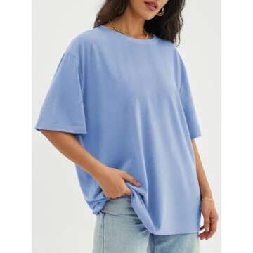 ATHMILE Womens Oversized T Shirts Loose Fit Crewneck Short Sleeve Tops Summer Casual Blouse Y2K 2025 Basic Tee SkyBlue