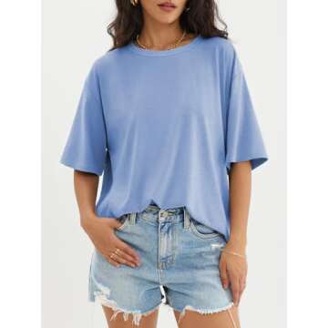 ATHMILE Womens Oversized T Shirts Loose Fit Crewneck Short Sleeve Tops Summer Casual Blouse Y2K 2025 Basic Tee SkyBlue