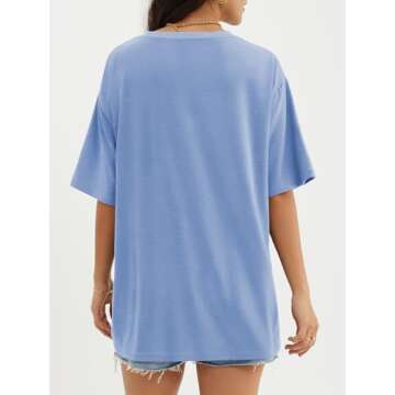 ATHMILE Womens Oversized T Shirts Loose Fit Crewneck Short Sleeve Tops Summer Casual Blouse Y2K 2025 Basic Tee SkyBlue