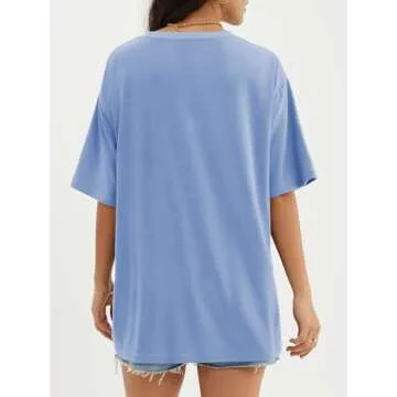 ATHMILE Womens Oversized T Shirts Loose Fit Crewneck Short Sleeve Tops Summer Casual Blouse Y2K 2025 Basic Tee SkyBlue