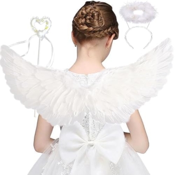 Elegant White Angel Wings & Halo Set for Women - Perfect Halloween & Christmas Costume