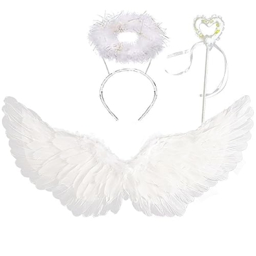 White Angel Wings & Halo Set for Women - Halloween & Christmas Costume