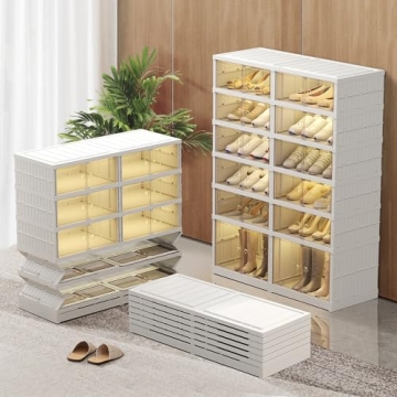 CIMLORD 6-Tier Foldable Shoe Rack Organizer for Closet 24Pairs Plastic Shoe Shelf Collapsible Shoes ...