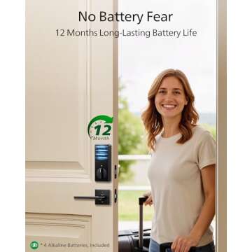 Philips Keyless Entry Door Lock, Fingerprint Door Lock with Touchscreen, Electronic Door Lock, Long-Last Battery Life, Auto-Lock, One-Time Code, Keypad Deadbolt Lock, One-Touch Locking, Matte Black