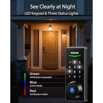 Philips Keyless Entry Door Lock, Fingerprint Door Lock with Touchscreen, Electronic Door Lock, Long-Last Battery Life, Auto-Lock, One-Time Code, Keypad Deadbolt Lock, One-Touch Locking, Matte Black