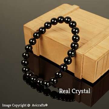 Black Tourmaline Bead Bracelet Chakra Energy Healing Protection Relieves Stress Anxiety Gift for Men...