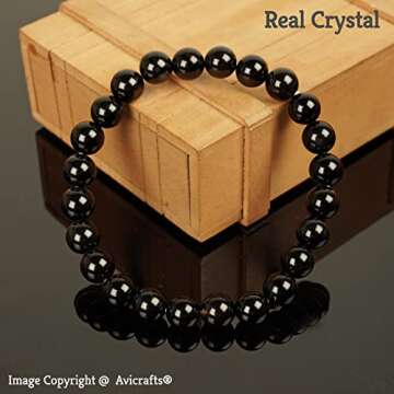 Black Tourmaline Bead Bracelet Chakra Energy Healing Protection Relieves Stress Anxiety Gift for Men & Women 8mm