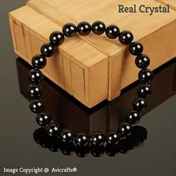 Black Tourmaline Bead Bracelet Chakra Energy Healing Protection Relieves Stress Anxiety Gift for Men & Women 8mm