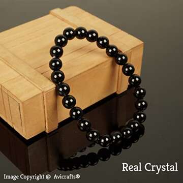 Black Tourmaline Bead Bracelet Chakra Energy Healing Protection Relieves Stress Anxiety Gift for Men & Women 8mm
