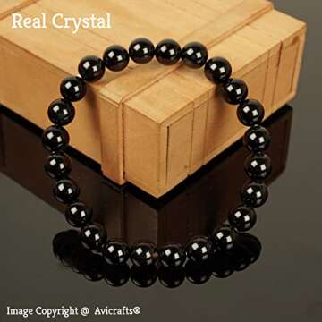 Black Tourmaline Bead Bracelet Chakra Energy Healing Protection Relieves Stress Anxiety Gift for Men & Women 8mm