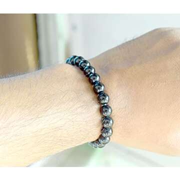 Black Tourmaline Bead Bracelet Chakra Energy Healing Protection Relieves Stress Anxiety Gift for Men & Women 8mm