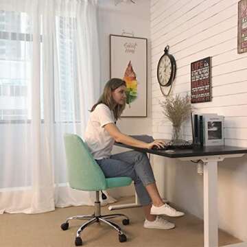 Home Office Desk Chair, Vanity Chair, Modern Adjustable Low Back Rolling Chair, Twill Upholstered Cu...