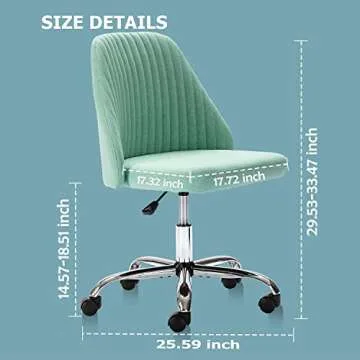 Home Office Desk Chair, Vanity Chair, Modern Adjustable Low Back Rolling Chair, Twill Upholstered Cute Office Chair, Desk Chairs with Wheels for Bedroom, Classroom, Vanity Room (Green)