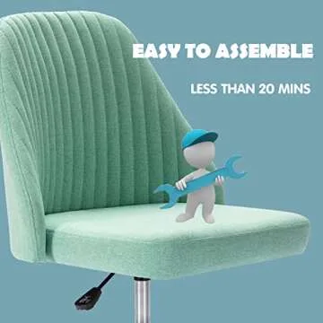 Home Office Desk Chair, Vanity Chair, Modern Adjustable Low Back Rolling Chair, Twill Upholstered Cute Office Chair, Desk Chairs with Wheels for Bedroom, Classroom, Vanity Room (Green)