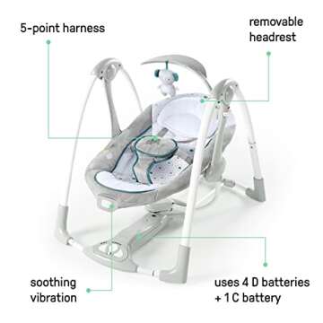 Ingenuity ConvertMe 2-in-1 Compact Portable Automatic Baby Swing & Infant Seat, Battery-Powered Vibr...