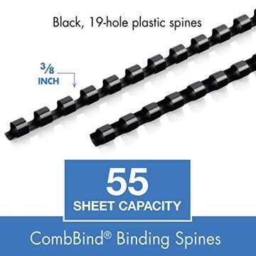 Mead CombBind Binding Spines, 3/8", 55 Sheet Capacity, Black, 125 Pack
