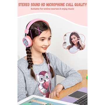 New bee Kids Headphones Wired for School with Microphone KH20 HD Stereo Safe Volume Limited 85dB/94d...