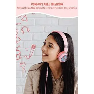 New bee Kids Headphones Wired for School with Microphone KH20 HD Stereo Safe Volume Limited 85dB/94dB Foldable Lightweight for Girl/Mac/Android/Kindle/Tablet/Pad (Pink)