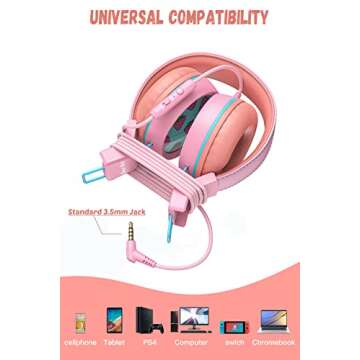 New bee Kids Headphones Wired for School with Microphone KH20 HD Stereo Safe Volume Limited 85dB/94dB Foldable Lightweight for Girl/Mac/Android/Kindle/Tablet/Pad (Pink)