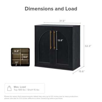 mopio Blake Storage Cabinet, Small Modular Accent Display Sideboard Buffet Cabinet with Storage, Media Console Credenza, for Living Room, Kitchen Coffee Bar Pantry (Black Oak Arched, Single)