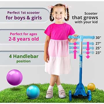 Kicksy Light & Sturdy 3-Wheel Adjustable Height Scooter for Kids Ages 3-12. LED Light-Up Wheels. Indoor & Outdoor Play. Anti-Slip Deck Cruise. Best Toy & Gift