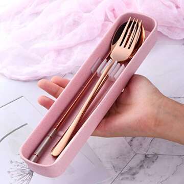DOBUYOO 3 Piece Portable Flatware Set in Rose Gold