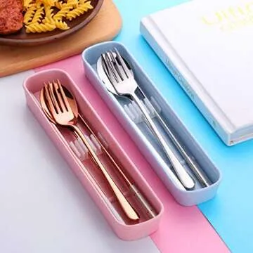 DOBUYOO 3 Piece Portable Flatware Set in Rose Gold