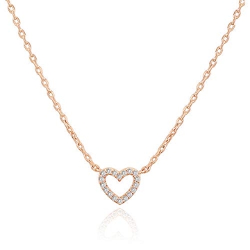 PAVOI 14K Rose Gold Plated Cubic Zirconia Heart Necklace | Cute Dainty Love Pendant Necklaces for Wo...