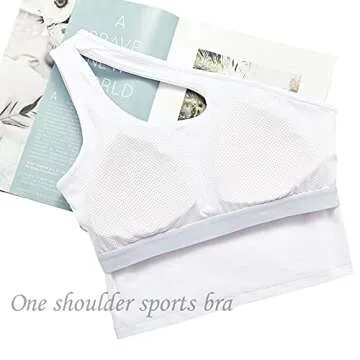Youloveit One Shoulder Sports Bras for Women Medium Support Longline Padded Yoga Crop Tank Top with Built in Sports Bra（White,XL