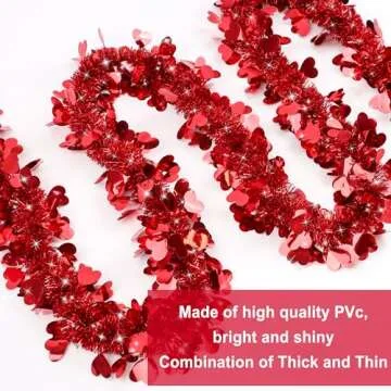 50FT Valentines Day Garland Valentines Day Decor Red Heart Tinsel Garland Metallic Glitter Hanging Garland Valentines Decorations for Home Mantel Indoor Outdoor Wedding Galentines Party Romantic Decor