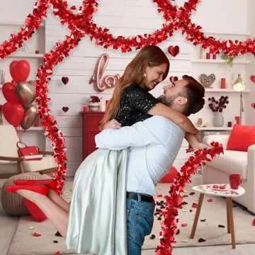 50FT Valentines Day Garland Valentines Day Decor Red Heart Tinsel Garland Metallic Glitter Hanging Garland Valentines Decorations for Home Mantel Indoor Outdoor Wedding Galentines Party Romantic Decor