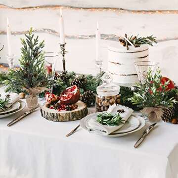 Winlyn 3 Pcs Mini Snowy Artificial Pine Tree with Burlap Base Small Tabletop Christmas Trees with Pine Cones 14.6" Tall for Gifts Farmhouse Rustic Christmas Winter Holiday Table Centerpiece Desk Decor