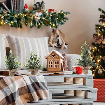 Winlyn 3 Pcs Mini Snowy Artificial Pine Tree with Burlap Base Small Tabletop Christmas Trees with Pine Cones 14.6" Tall for Gifts Farmhouse Rustic Christmas Winter Holiday Table Centerpiece Desk Decor