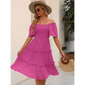 LILLUSORY Spring Midi Graduation Bridal Baby Shower Dresses Women 2024 Summer Casual Flowy Bridal Sun Sundress Trendy Brunch Cute Ladies Vacation Smocked Teacher Clothes Outfits Hot Pink