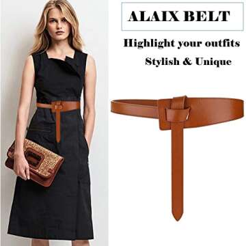 ALAIX Women's Leather Belt Dress Belt for Jeans Jumpsuit Coat Fashion Tie a Knot Genuine Leather Wai...