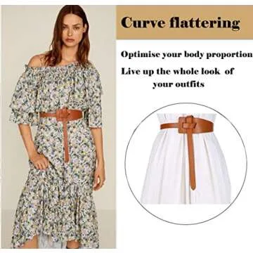 ALAIX Women's Leather Belt Dress Belt for Jeans Jumpsuit Coat Fashion Tie a Knot Genuine Leather Waist Belt Brown