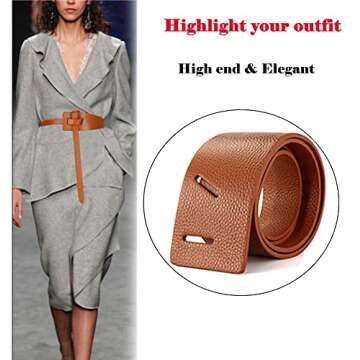 ALAIX Women's Leather Belt Dress Belt for Jeans Jumpsuit Coat Fashion Tie a Knot Genuine Leather Waist Belt Brown