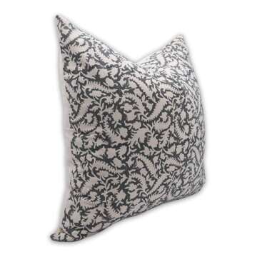 Fabritual Handmade Block Print Duck Canvas 20X20 Inch Throw Pillowcase Cushion Cover with Zipper, Ou...