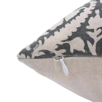 Fabritual Handmade Block Print Duck Canvas 20X20 Inch Throw Pillowcase Cushion Cover with Zipper, Outdoor, Home Décor, for Sofa, Chair and Couch, Fall Decoration, Boho, Black Forest, Grey