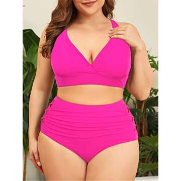 Womens Plus Size Bikini Two Piece Swimsuits Tummy Control Bathing Suits High Waisted Bikini Swimwear...
