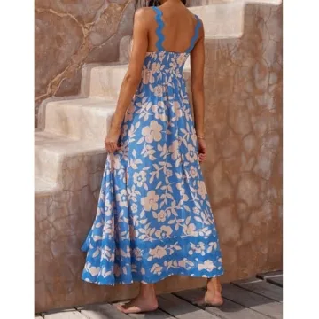 ALhLL Women's Halter Dress Floral Casual Beach Dress Ankle-Length Halter Dress Spring Summer Fall, Large
