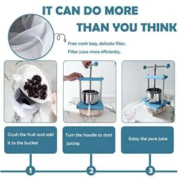 SQUEEZE master Cheese Tincture Herb Fruit Wine Manual Press -0.53Gallon/ 2 Litre-Power Ball Handle-Stainless Steel & Iron for Juice, Cider,Wine,Olive Oil-Blue